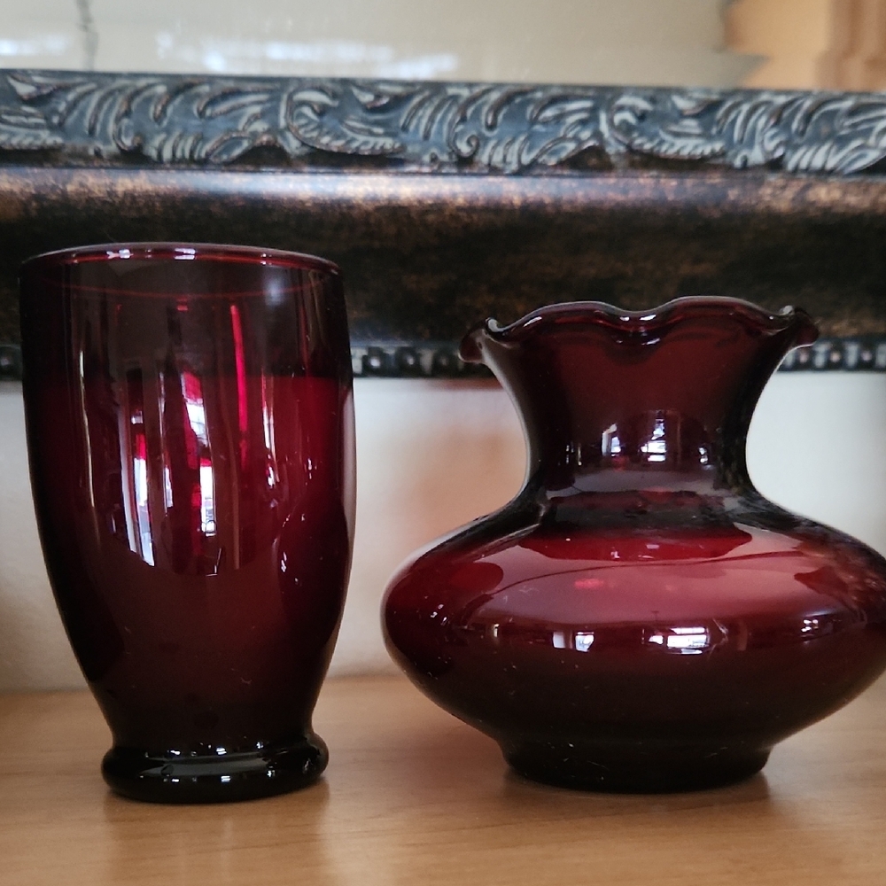 Vintage 1960's Anchor Hocking Ruby Glass Vases.